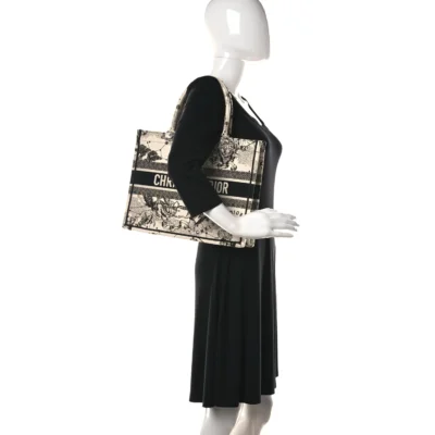 e90f3019e7fd2522e1af439517454e7f CHRISTIAN DIOR Canvas Embroidered Medium Zodiac Toile De Jouy Book Tote Latte