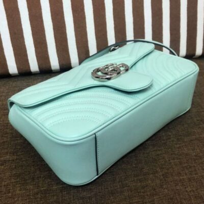Gucci GG Marmont Small Tiffany Green Quilted Leather Silver GG Logo Buckle Female Flap Chain Shoulder Bag 2022 Price