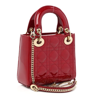 CHRISTIAN DIOR Patent Cannage Mini Lady Dior Red
