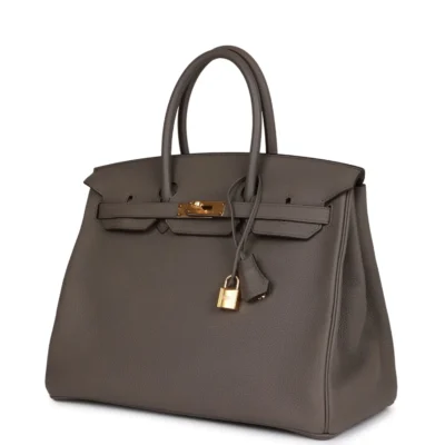 حقيبة هيرميس Birkin 35 Gris Etain من جلد توغو مع إكسسوارات معدنية ذهبية