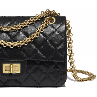 MINI 2.55 HANDBAG Aged Calfskin & Gold-Tone Metal Black