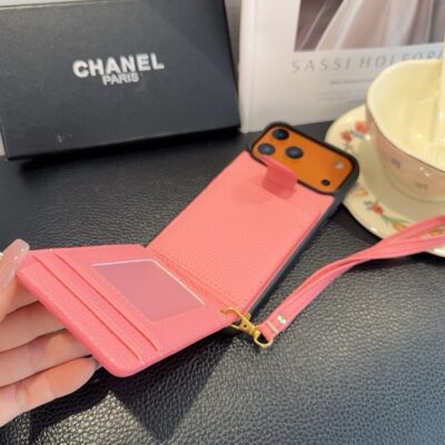 Chanel Style Leather Flip Card Holder Crossbody Phone Case