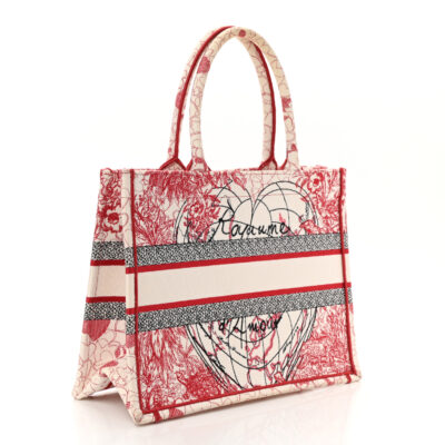 CHRISTIAN DIOR Canvas Embroidered Medium Dioramour D-Royaume Book Tote Red White