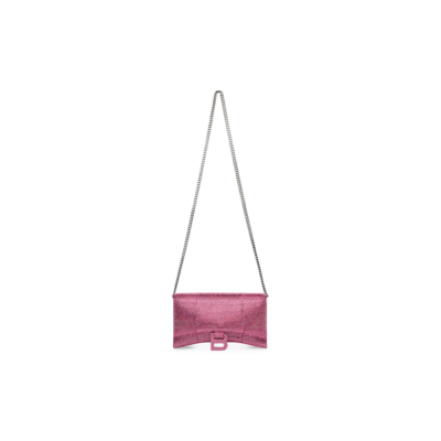 WOMEN'S HOURGLASS WALLET ON CHAIN WITH RHINESTONES IN PINK
