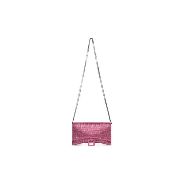 WOMEN'S HOURGLASS WALLET ON CHAIN WITH RHINESTONES IN PINK