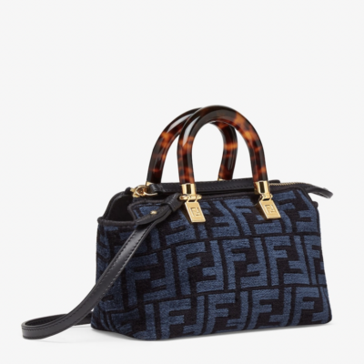 efafcf2e797f6f0eb6e750b882a24c66 Fendi By The Way Mini Boston Bag in Blue Tapestry Fabric