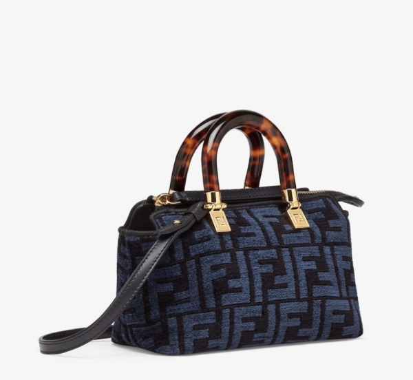 efafcf2e797f6f0eb6e750b882a24c66 Fendi By The Way Mini Boston Bag in Blue Tapestry Fabric
