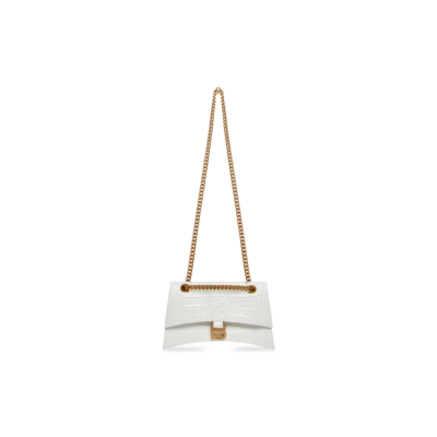 WOMEN'S CRUSH SMALL CHAIN BAG CROCODILE EMBOSSED IN OPTIC WHITE