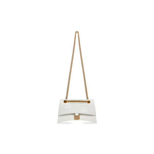 WOMEN'S CRUSH SMALL CHAIN BAG CROCODILE EMBOSSED IN OPTIC WHITE