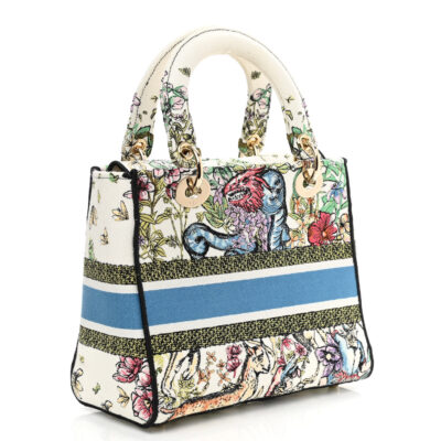 CHRISTIAN DIOR Canvas D-Constellation Embroidered Medium Lady D-Lite Latte Multicolor