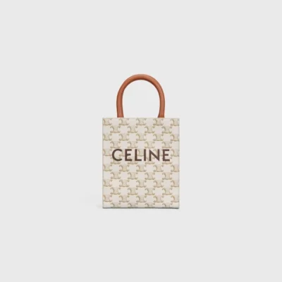 MINI VERTICAL CABAS IN TRIOMPHE CANVAS AND CALFSKIN WITH CELINE PRINT WHITE