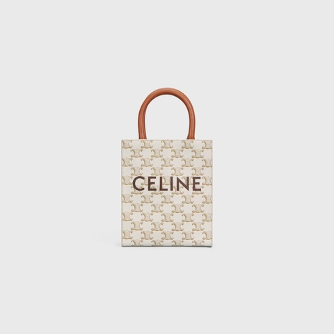 MINI VERTICAL CABAS IN TRIOMPHE CANVAS AND CALFSKIN WITH CELINE PRINT WHITE
