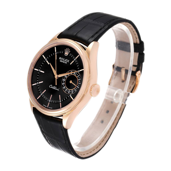 Rolex Cellini m50515-0011 39MM Black Dial Rose Gold-tone Case