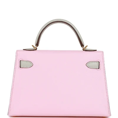 Hermès Special Order (HSS) Kelly Sellier 20 Rose Sakura and Gris Perle Chevre Gold Hardware