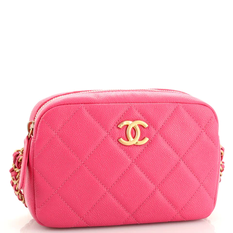 Chanel Chain Melody Camera Bag Quilted Caviar Small