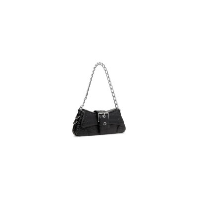 WOMEN'S LINDSAY SMALL SHOULDER BAG WITH STRAP CROCODILE EMBOSSED IN BLACK
