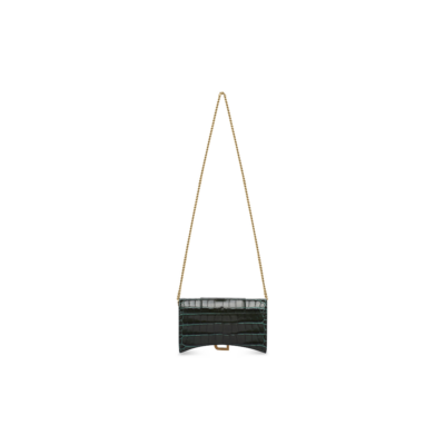 WOMEN'S HOURGLASS WALLET ON CHAIN CROCODILE EMBOSSED IN FOREST GREEN