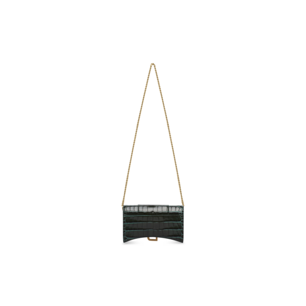 WOMEN'S HOURGLASS WALLET ON CHAIN CROCODILE EMBOSSED IN FOREST GREEN