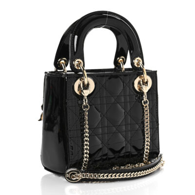f3f0d30c42547585e99751a74876f6b4 CHRISTIAN DIOR Patent Cannage Mini Lady Dior Black