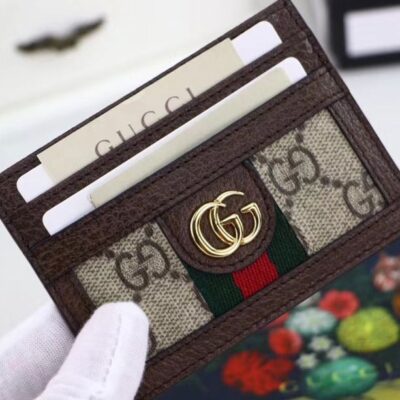 حافظة بطاقات غوتشي Ophidia GG 523159 باللون البني الداكن