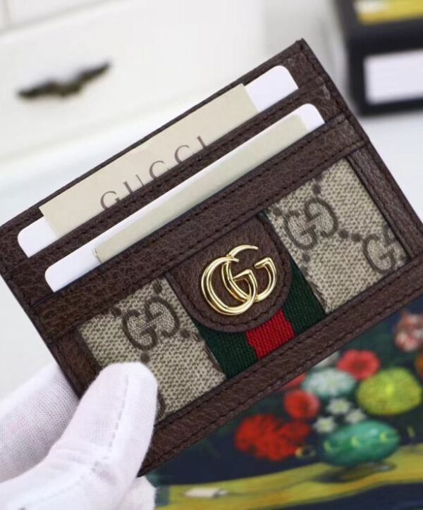 حافظة بطاقات غوتشي Ophidia GG 523159 باللون البني الداكن