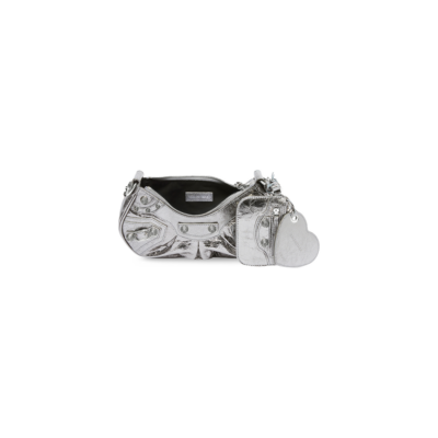 WOMEN'S LE CAGOLE XS SHOULDER BAG WITH CHAIN METALLIZED IN SILVER