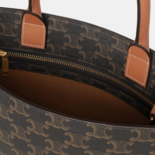Small Cabas vertical in Triomphe Canvas and calfskin - Tan - TRIOMPHE CANVAS - 2 | CELINE Small Cabas vertical in Triomphe Canvas and calfskin - Tan - TRIOMPHE CANVAS - 3 | CELINE Small Cabas vertical in Triomphe Canvas and calfskin - Tan - TRIOMPHE