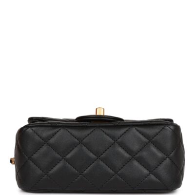 f65fe90b501d24226ff3c95021cc96b0 Chanel CC Pearl Crush Mini Square Flap Bag Black Lambskin Antique Gold Hardware