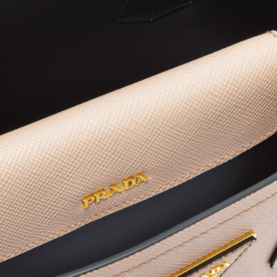 Prada Small Saffiano Leather Double Prada Bag in Powder Pink