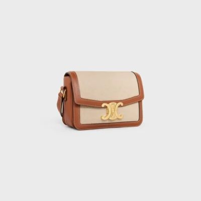 f6f34f8333a11acdfda7b95d0405c456 TEEN TRIOMPHE BAG IN TEXTILE AND CALFSKIN NATURAL / TAN