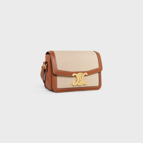 f6f34f8333a11acdfda7b95d0405c456 TEEN TRIOMPHE BAG IN TEXTILE AND CALFSKIN NATURAL / TAN