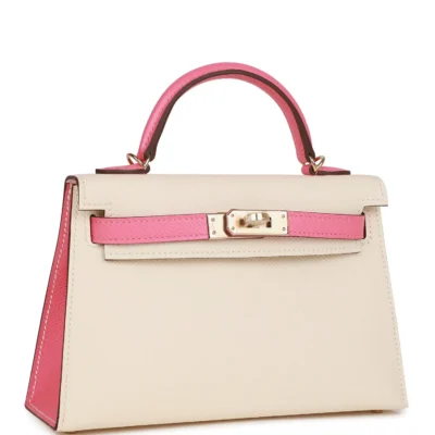 Hermès Special Order (HSS) Kelly Sellier 20 Nata and Rose Azalee Epsom Permabrass Hardware