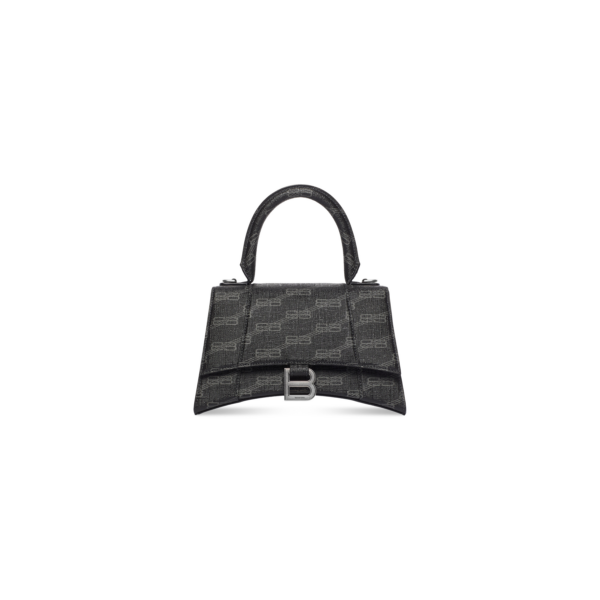 WOMEN'S HOURGLASS SMALL HANDBAG BB MONOGRAM COATED CANVAS IN BLACK