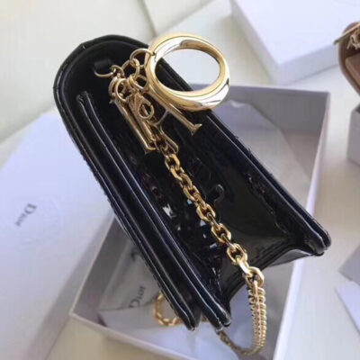 Dior Lady Dior Clutch With Chain In Black Patent