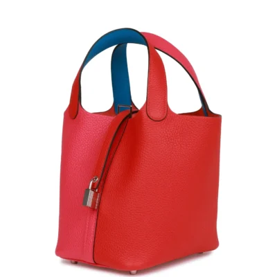 Hermès Picotin Lock 18 Casaque Rouge de Coeur, Rose Extreme and Bleu Zanzibar Clemence Palladium Hardware