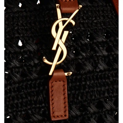 YSL Panier Medium Bag in Crochet Raffia and Smooth Leather
