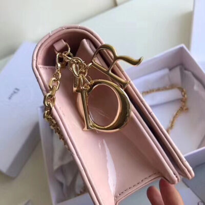 Dior Lady Dior Clutch With Chain In Pink Patent