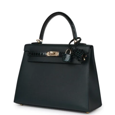 Hermès Kelly Sellier 25 Vert Rousseau Madame and Shiny Niloticus Crocodile Touch Gold Hardware
