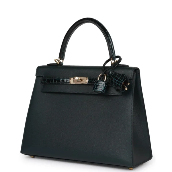 Hermès Kelly Sellier 25 Vert Rousseau Madame and Shiny Niloticus Crocodile Touch Gold Hardware