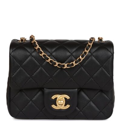 fbc0c979709e9d067f21a5f2b7fc1120 Chanel CC Pearl Crush Mini Square Flap Bag Black Lambskin Antique Gold Hardware