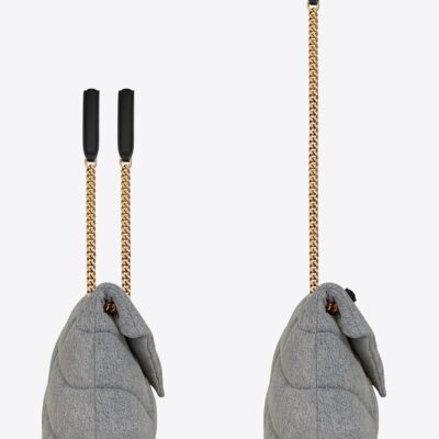 fbd1980533ec0503dcce8316f96e17f7 YSL Puffer Medium Chain Bag in Denim and Smooth Leather