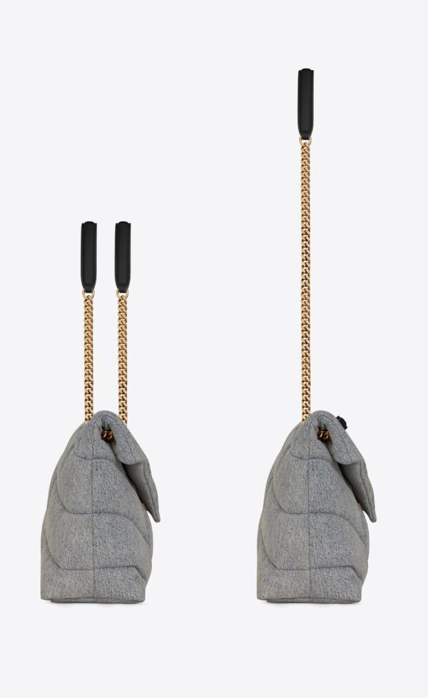 fbd1980533ec0503dcce8316f96e17f7 YSL Puffer Medium Chain Bag in Denim and Smooth Leather