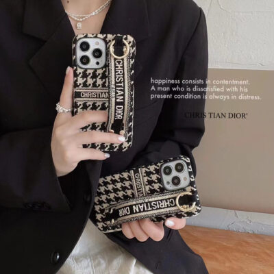 Luxury Textile CD Phone Case With Wrist Strap for iPhone