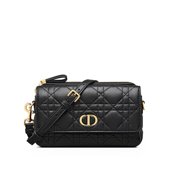 Dior Dior Caro Pouch in Black Supple Cannage Lambskin