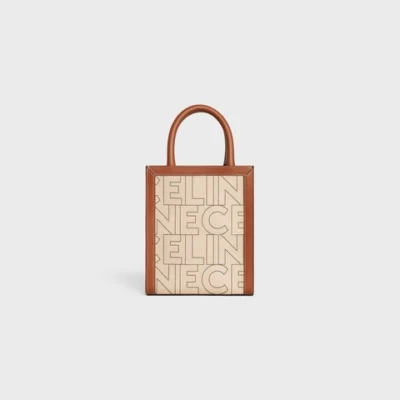 MINI VERTICAL CABAS CELINE IN TEXTILE WITH CELINE ALL-OVER PRINT NATURAL / TAN
