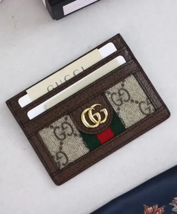 حافظة بطاقات غوتشي Ophidia GG 523159 باللون البني الداكن