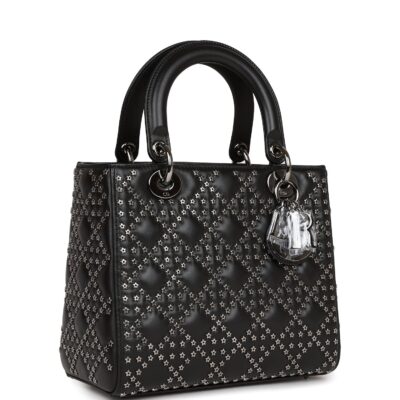 迪奥 Lucky Star 女士 黑色 羊皮 Ruthenium 五金 中号托特包