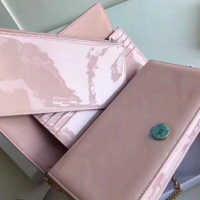 Dior Lady Dior Clutch With Chain In Pink Patent