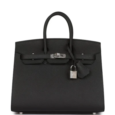 fe0032c31822835fd9e517366bbfffae حقيبة هيرميس Birkin Sellier 25 من جلد إبسوم باللون الأسود مع إكسسوارات معدنية من البلاديوم