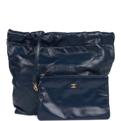 fe06696e3554b06964d7492444df9767 Chanel Large 22 Bag Navy Lambskin Antique Gold Hardware